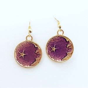 Earrings Crescent Moon Man In The Moon Circle Stars Galaxy Boho Witchy Jewelry